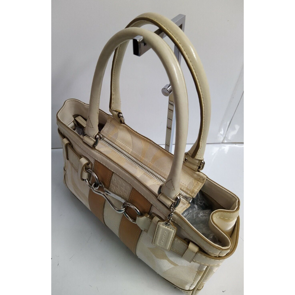 Coach Hampton Signature Cream White Canvas Stripe Zipper Satchel Shoulder Bag - Picture 6 of 12